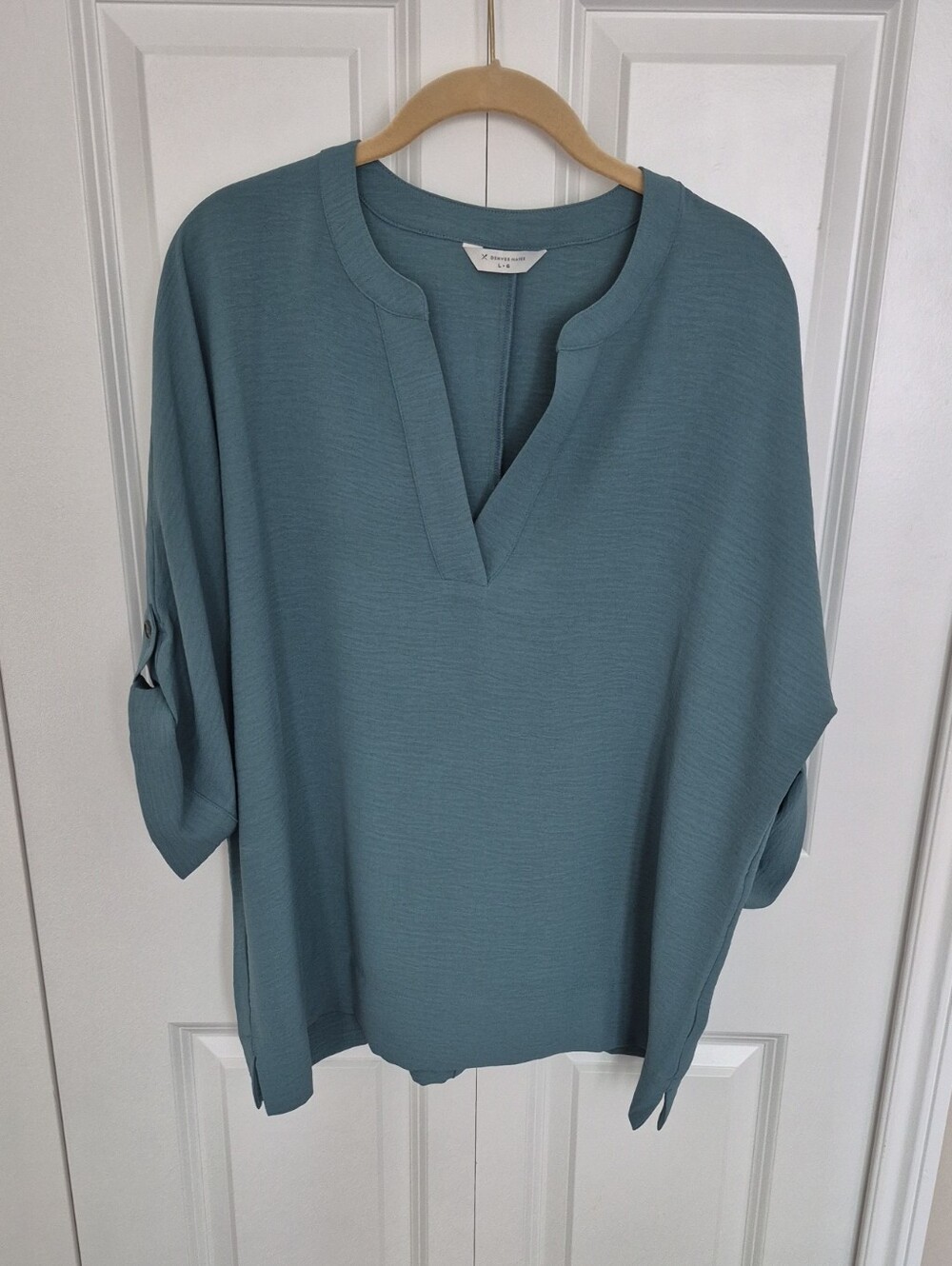 Denver Hayes Green/Dark Teal V-Neck Tunic Blouse